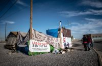 rer130415k/A112.30.2015/ Roberto E. Rosales/Journal Workers who were fired by the Lexmark Company in Ciudad Juarez have staged a protest in front of the company. They were fired for demanding a raise in wages. Pictured is a makeshift tent located just steps from the entrance to a factory. Ciudad Juarez, Mexico(Albuquerque Journal)