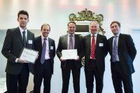 The award was presented by Ben Wright (far right), to BCMY Ltd’s Jason Doran (centre) and Ioannis Vaganof, BCMY Ltd’s Commercial Executive for the Zero Waste Recycling brand (far left)
